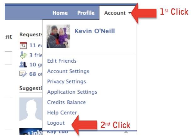 facebook logout. Screen captures of previous and current facebook logout options