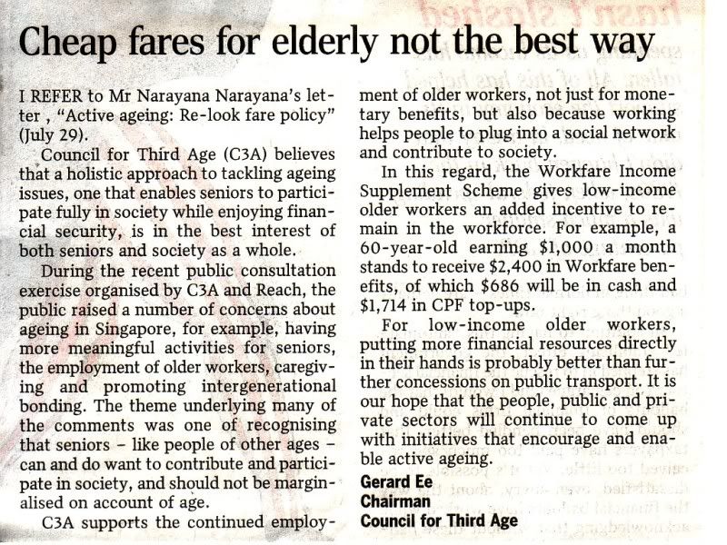 No cheap fares for the elderly, says Gerard Ee | The Online Citizen